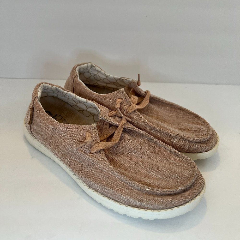 Hey Dude Sparkling Rose Gold Slip On Wendy Size 7